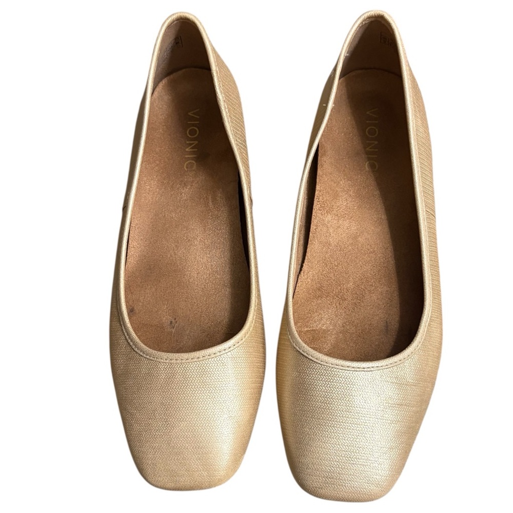 VIONIC Orinda Square Toe Leather Orthotic Ballet Flats in Gold Shimmer Size 9 - Picture 5 of 10
